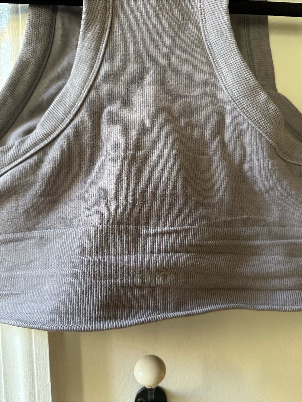 Alo Ribbed Racerback Comfort Sports Bra — Light Gray - Picture 2 of 3